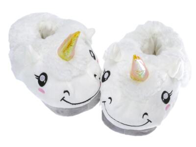 Süße Plüsch Einhorn Hausschuhe mit Glitzerhorn | Weiß