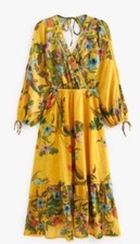 Next Yellow Floral Cut-Out V-Neck Long Sleeve Midi Dress Size 14 tall new
