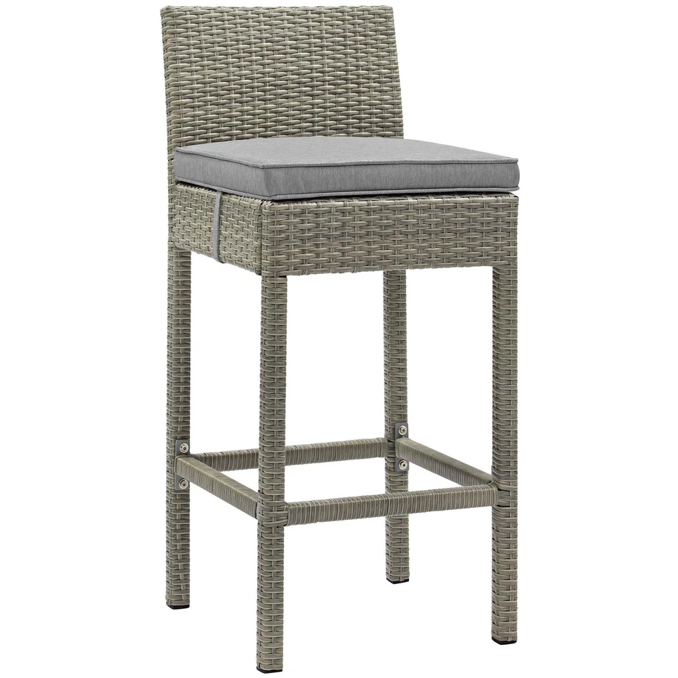 Modway Conduit Bar Stool Outdoor Patio Wicker Rattan Set of 2 in Light Gray Gray - Image 2 of 4