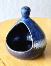 Rustic French Salt Cellar Blue + Brown Pottery Salt "Pig" 4 1/2' Tall