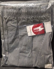 Chef Works Pants M Black Checked Baggies Relaxed Fit Drawstring NBCP-000-M