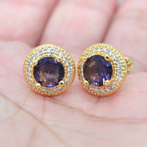 18K Yellow Gold Filled Women Round Rose Red Topaz Stud Earrings Jewelry - Picture 12 of 14