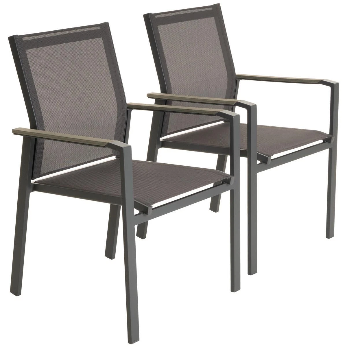 Juego de 2 sillas de jardín silla apilable silla de terraza silla de playa antracita aluminio Teslin