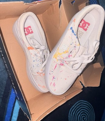 DC Trase Platform Low Top Platform Lace Up Sneakers White Splatter Men's