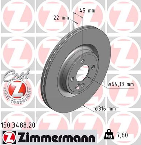 2X Zimmermann Bremsscheibe Coat Z 150.3488.20 FüR Mini R58 R56 R57 R55 R59 R52-image