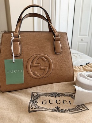Gucci Soho Disco GG Pebbled Calfskin Leather Bag Beige, Small
