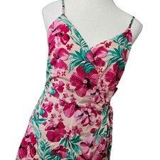J. Crew Factory Pink Floral Cotton Wrap Sundress Size 4 Hawaiian Preppy Lined