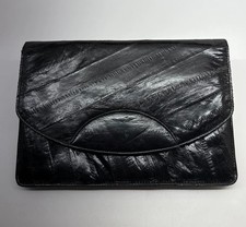 Vintage 80s genuine black Eel Skin Clutch purse Ladies Evening Korea