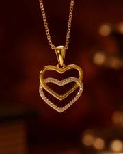 18K Yellow Gold Over Interlocking Hearts Necklace Diamond Pendant with 18" Chain