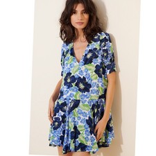Free people Moon Chaser Mini Dress Floral Printed Swing Blue XS 285753