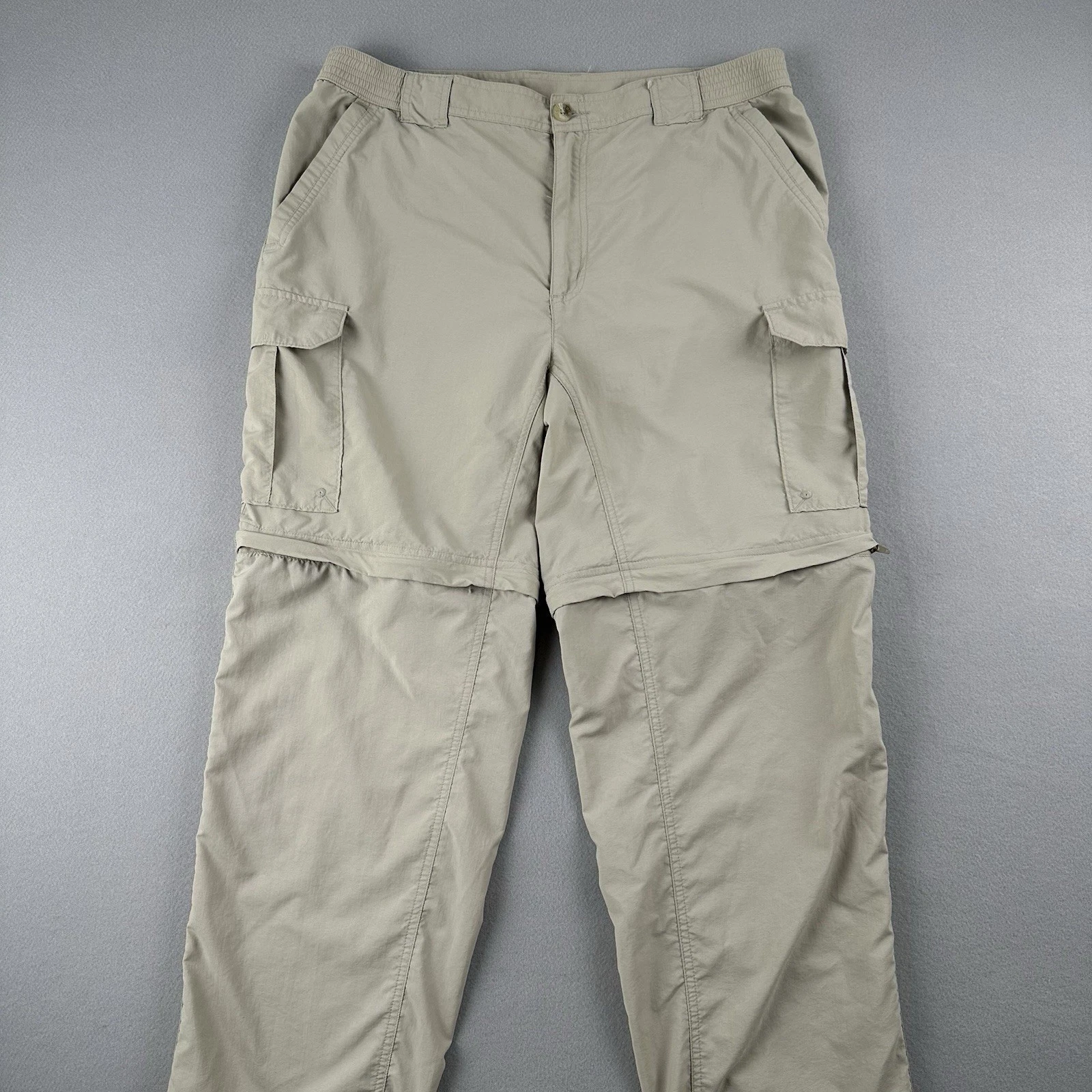 Columbia GRT Convertible Cargo Pants Men's Large Tan Khaki Nylon Hiking Zip Off