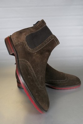 Floris Van Bommel Chelsea Boots Suede Dark Brown Red Sole Size 8 G1/2 42