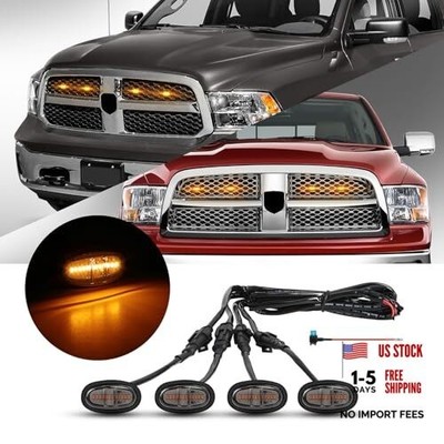 4 Pcs Led Grill Lights Compatible with 2013-2018 RAM Amber Light Black Shell