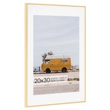 20x30 Metal Picture Frame with 16x24 Mat, Brushed Aluminum Finish, Tempered Glas