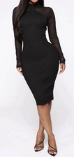 • Fashion Nova Black Long Sleeve Knit Midi Dress Women’s Size Medium