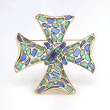 Vintage Crown Trifari Modern Mosaic Maltese Cross Brooch Alfred Philippe 1960s 