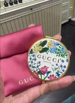 Gucci Blumenmuster Metall Kompakt Spiegel Beauty Promo Geschenk mit Etui