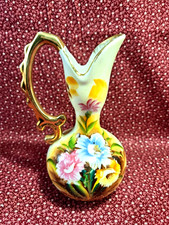 Vintage Enseco Porcelain Hand Painted Floral Pitcher/Vase Gold Accents 6.25"