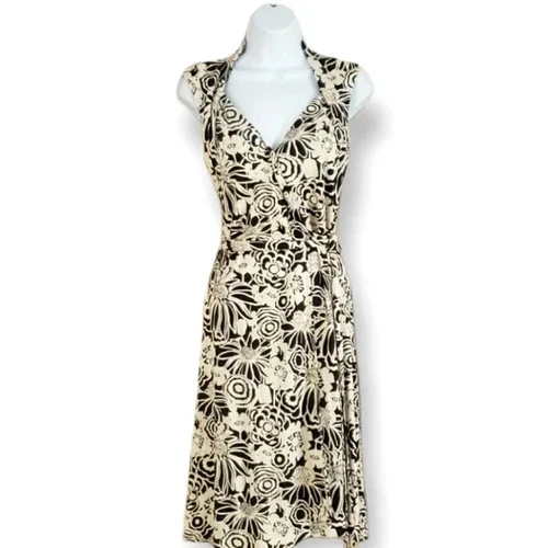 Banana Republic Silk + Linen Brown Floral Wrap Dress - Size XS, NWT