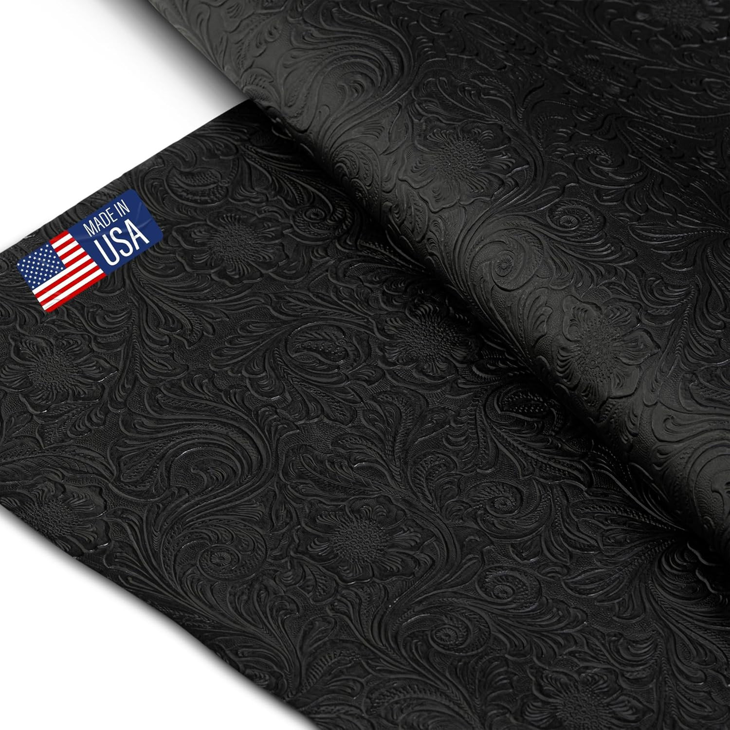 Tooled Faux Leather Western Floral Embossed Vinyl Fabric By the Yard USA Made