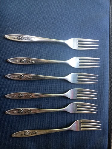 Vintage Oneida Community Flatware My Rose Dinner Fork 7 1/4" Set Of 6