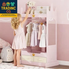 Kids Dress up Storage with Mirror, Kids Open Hanging Armoire & Costume Storage D