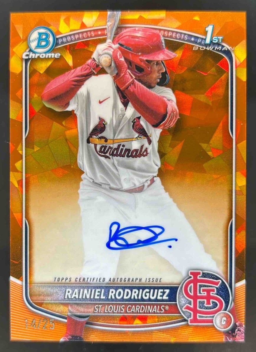 2025 Bowman Chrome Sapphire Rainiel Rodriguez Auto Orange Refractor 1st #14/25