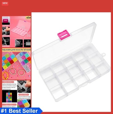 Plastic Bead Organizer Box 15 Grids Adjustable Dividers Clear Storage Case for
