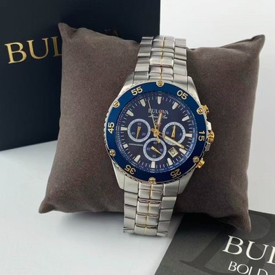 New w/box Bulova Marine Star 98B400 Blue Dial Stainless Steel Men's Quartz Watch