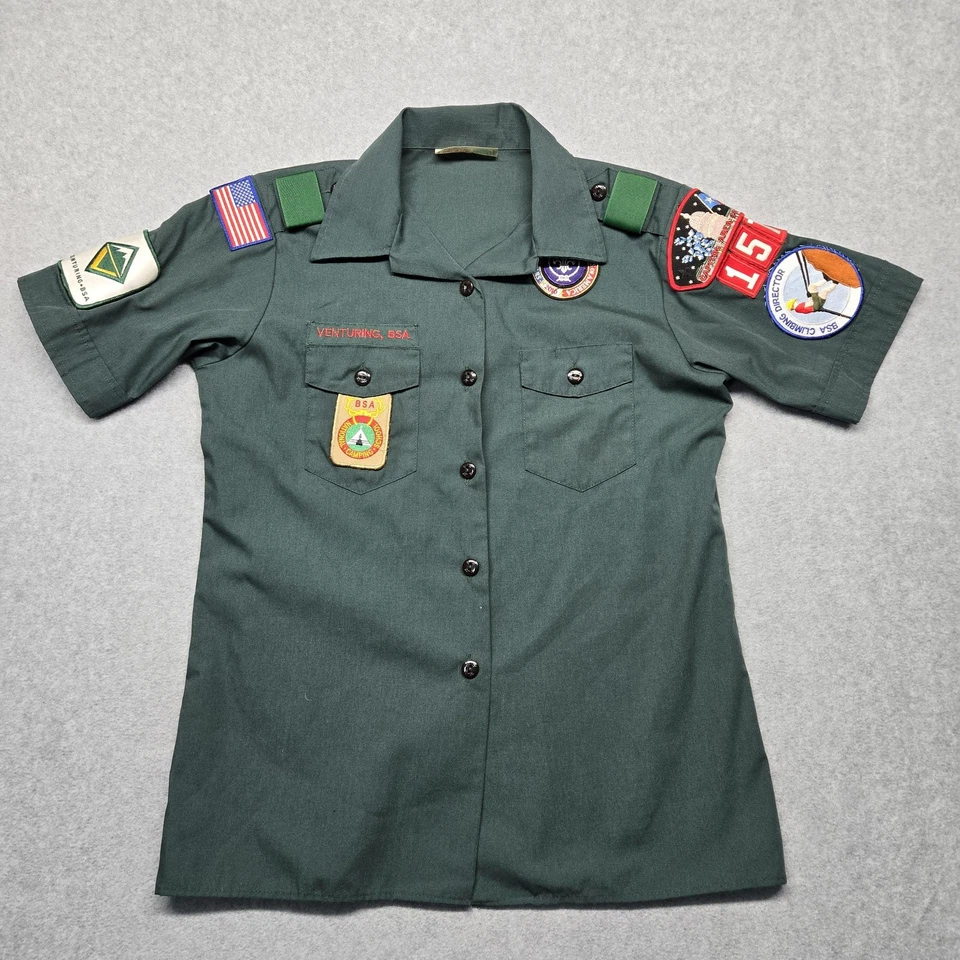 Boy Scouts BSA Venturing Shirt Womens Medium Green Uniform Made USA Patches - Image 2 of 4