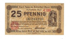 Notgeld  K&ouml;ln - Stadt K&ouml;ln - 25 Pfennig - 1920 - CIII - Wz. K&ouml;lner Waben