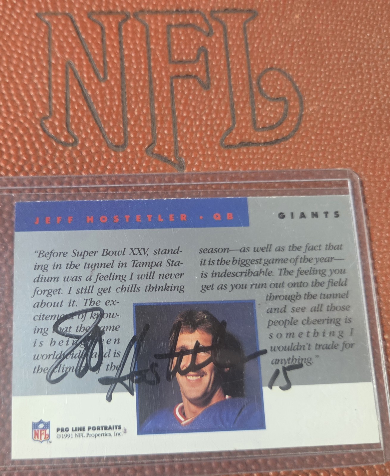 Jeff Hostetler 1991 Pro Line Portraits Certified Authentic Embossed Autograph 