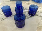 Vintage Anchor Hocking Cobalt Blue Essex 10 Panel Whiskey Low Ball Rocks Glasses