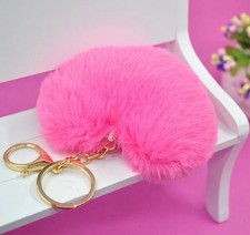 Fluffy Pink Fur Keychain with Gold Key Ring