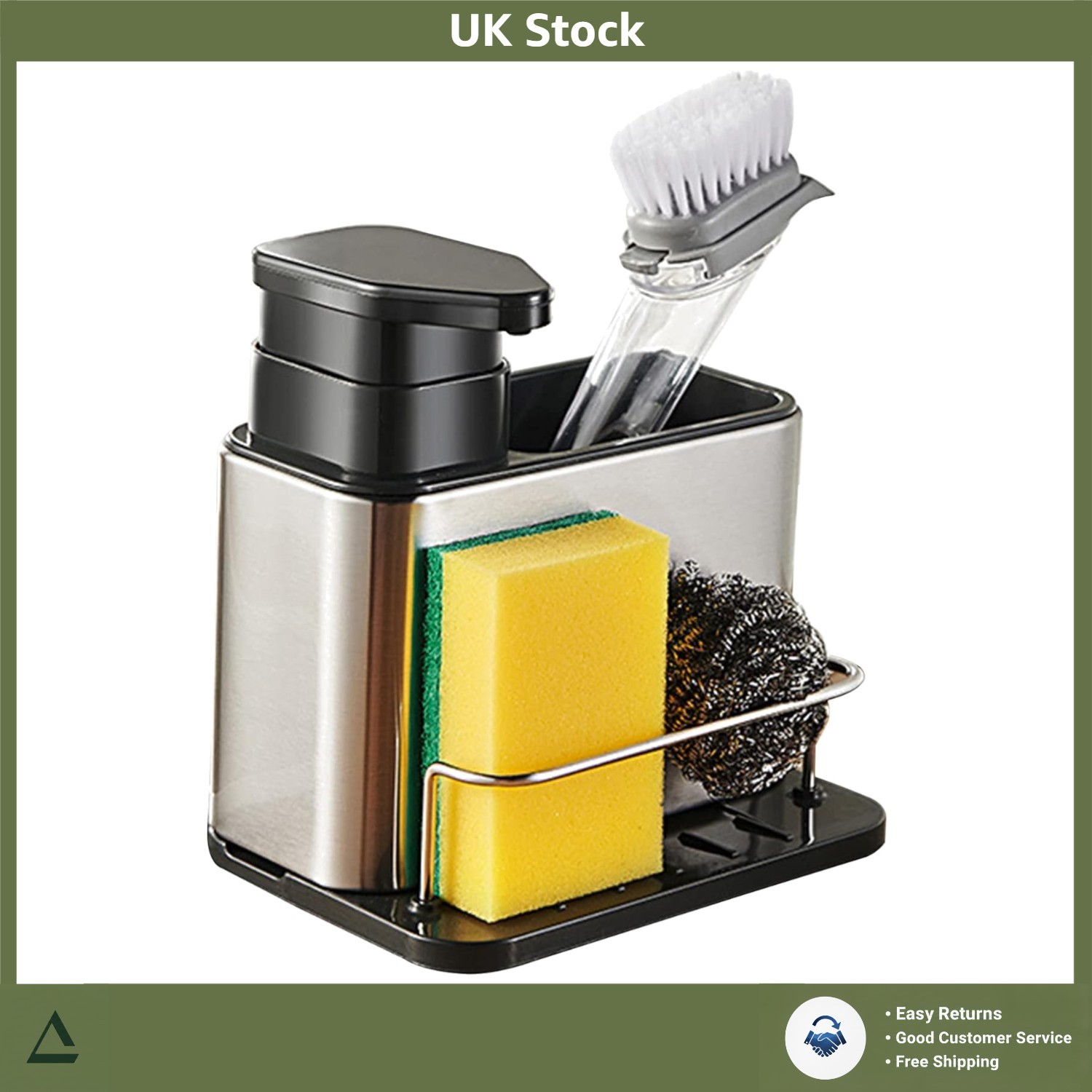 Stainless Steel Kitchen Sink Organizer Sponge Holder with Soap Dispenser 3-in-1