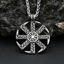 Vintage Slavic Kolovrat Pendant Necklace Pagan Sun Amulet Steel Jewelry