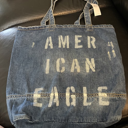 NEW American Eagle Outfitters Blue Denim Tote Bag NWT Distressed Jean Shopper