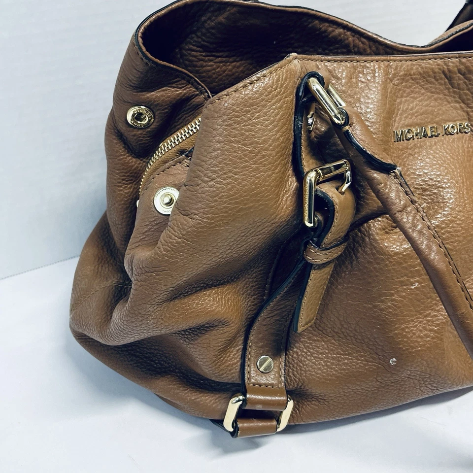 Michael Kors Bedford Belted Brown Pebbled Leather Satchel Bag Handbag Box Q - Image 4 of 4