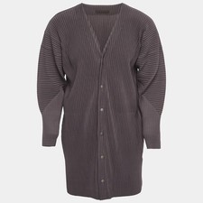 Issey Miyake Homme Plisse Grey Synthetic Pleated Cardigan S
