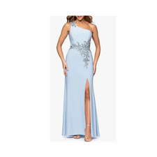XSCAPE Blue One-Shoulder Sleeveless Sequin Applique Floor-Length Dress Size 10