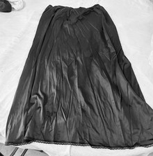 Vanity Fair Full Length A Line Black Slip,Back Slit And Lace Trim at Hemline