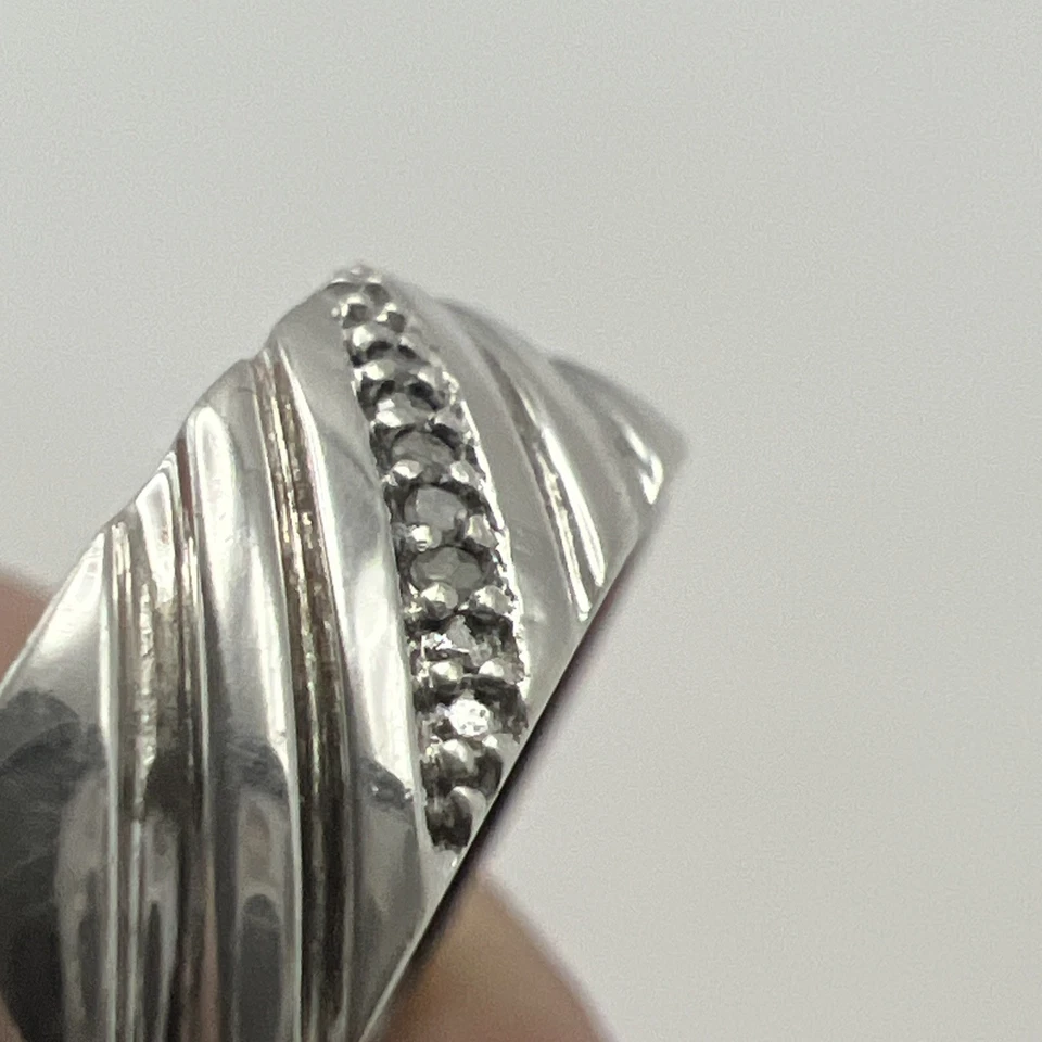 Vintage Sterling Silver Unisex Diamond Wedding Band Rhodium Plated Size 12.5 - Image 4 of 4