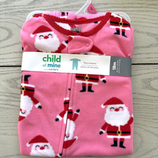 NWT Child of Mine by Carter's Pink Santa Fleece Footed PJ's Size 18m 25 - 28lbs