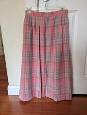 Vintage Miss Pendleton Virgin Wool Plaid Midi Skirt USA Pink