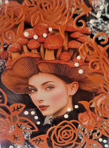 ACEO Fall Autumn Mushroom Collage Mixed Media One of a Kind Original Art Gift