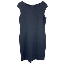 ST.JOHN Womens Size 12 Knit Sheath Dress Black Structured Knee Length Minimalist