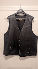 Harley Davidson Leather Biker Vest Men’s XXL Made in USA Black Snap Front