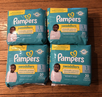 Lot of 4 Pks Pampers Swaddlers Healthcare Plus Diapers Size 1, 20 pc (80ct)