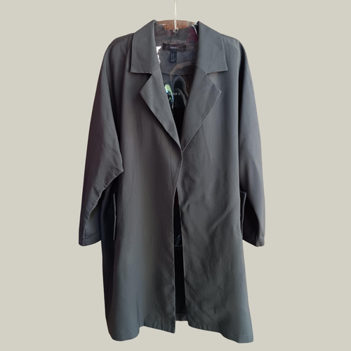 Forever 21 Duster Open Front Drape Trench Lightweight Olive Jacket Size M - Picture 13 of 13