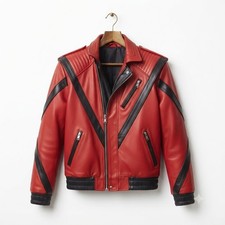 Michael Jackson Beat It Jacket Red Leather Thriller Vintage Varsity Style Mens